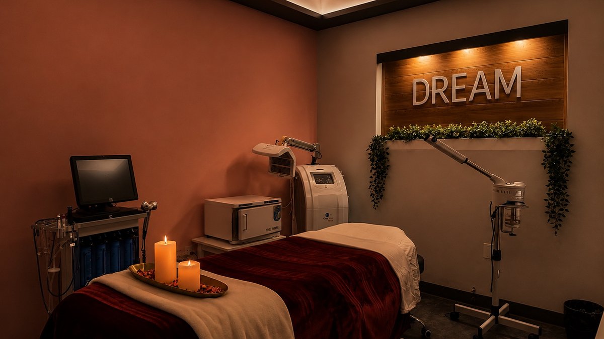 Dream treatment room with candles and skincare technology