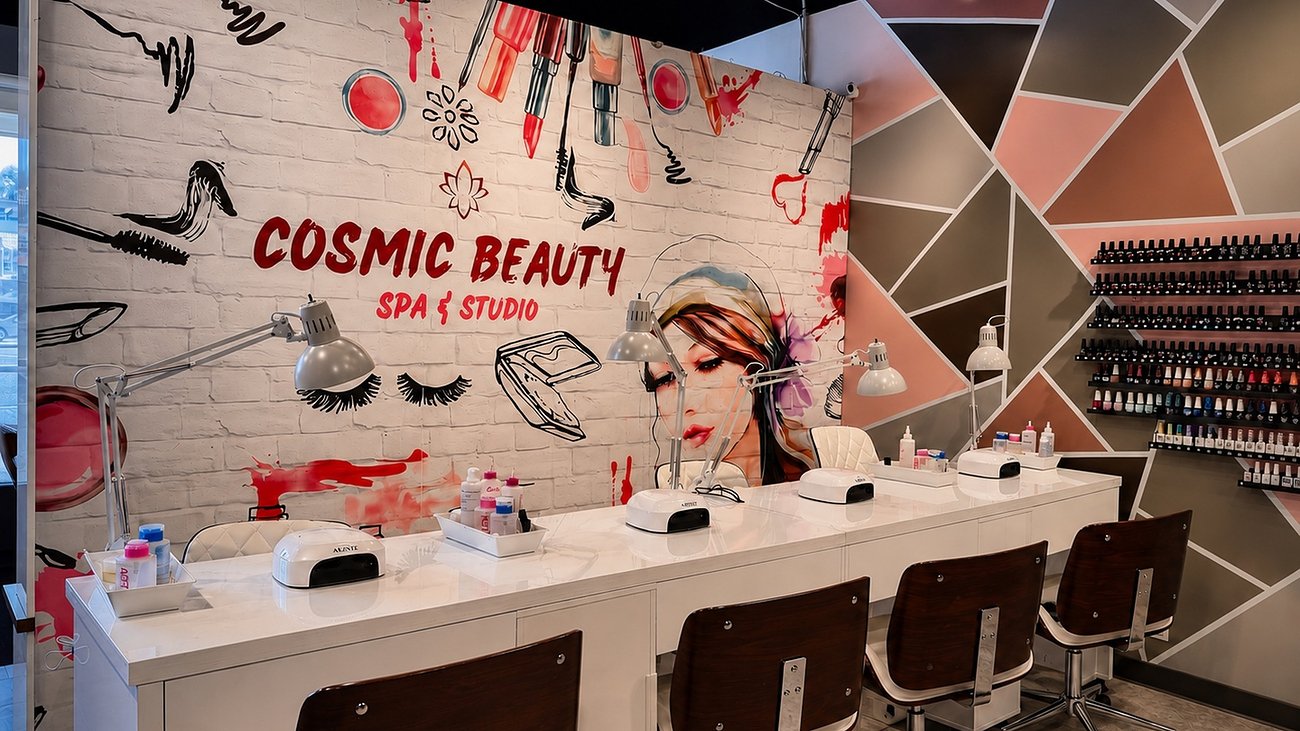 Cosmic Beauty nail bar with signature mural