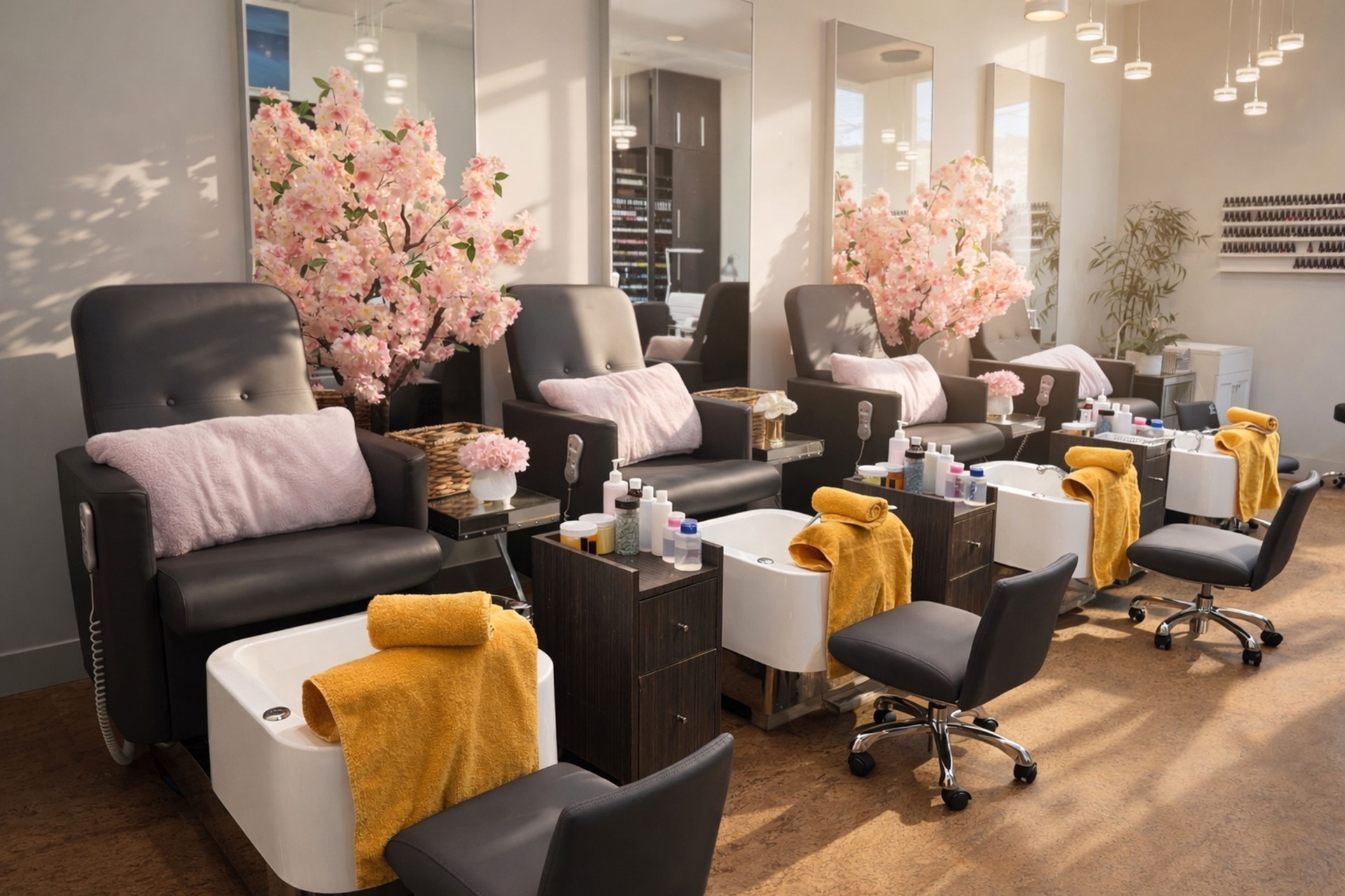 Pedicure suite with cherry blossoms
