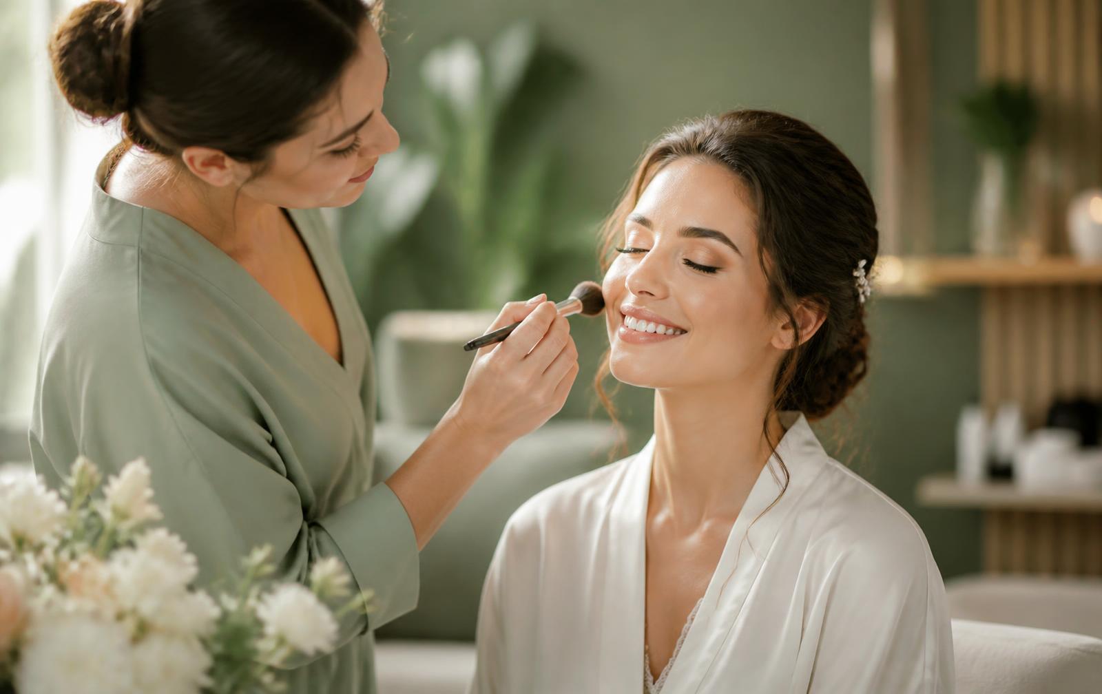 Make-up artist applying bridal make-up at Cosmic Beauty